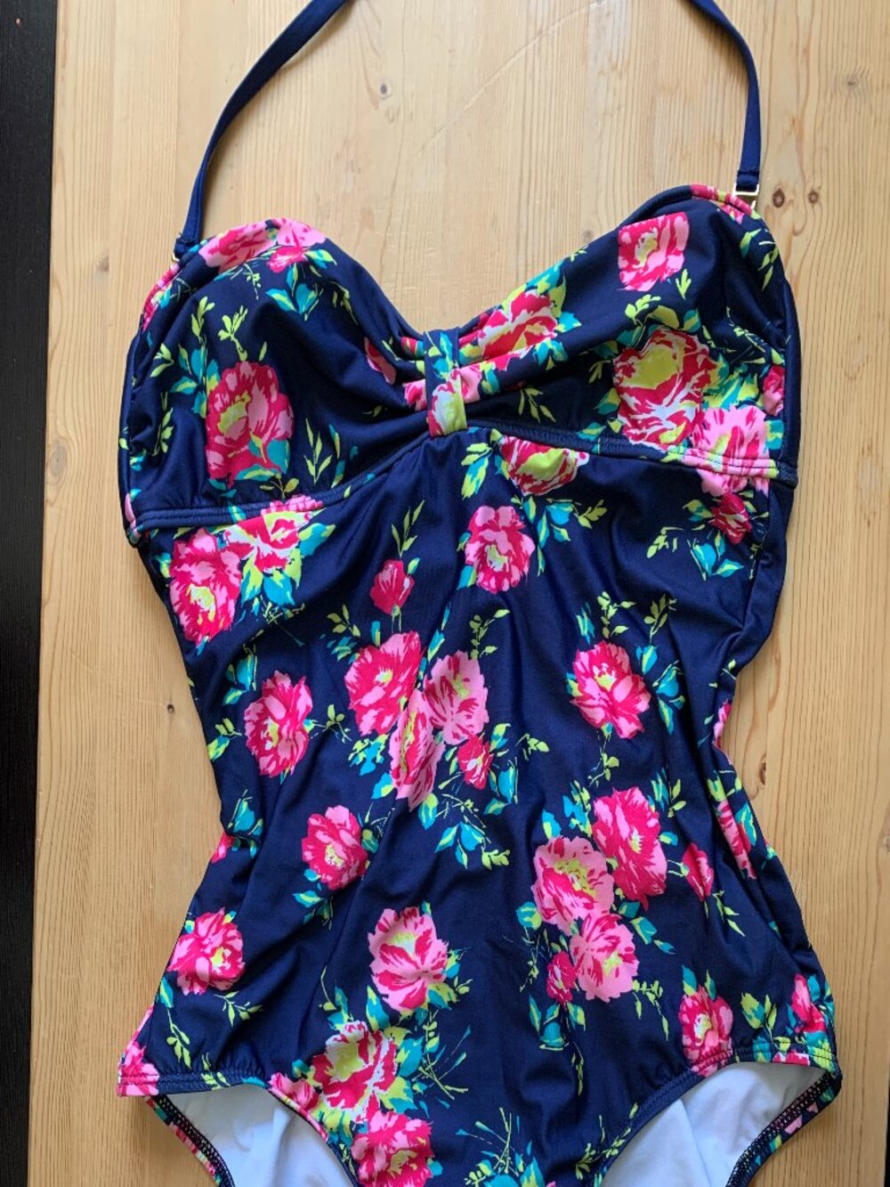 Splendid Swim One Piece Swimsuit Size L Navy Floral Bow Front Open Back Peony - Picture 11 of 12